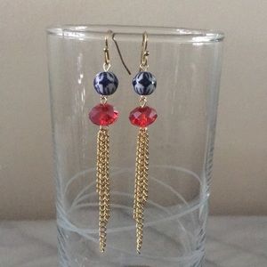 Chinoiserie and Swarovski tassel drop earrings